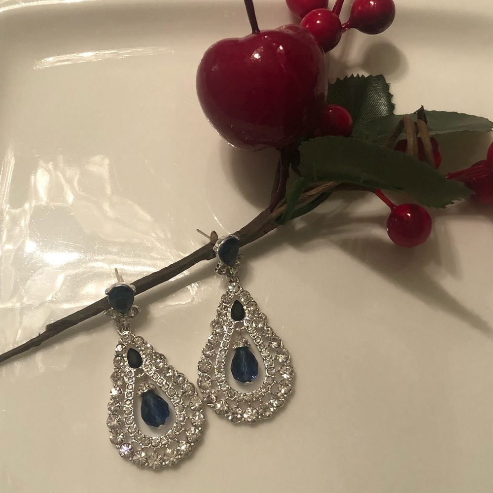Elegant Silver and blue Crystals Earring